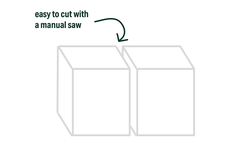 Diagram showing a block being cut with a manual saw